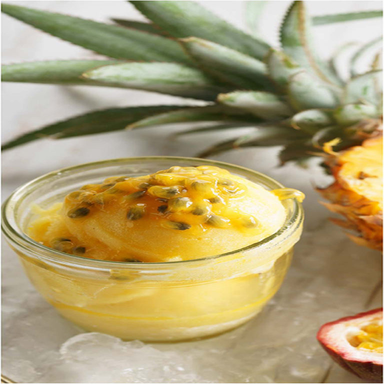 Passion Fruit & Mango Sorbet with Grilled Malibu Pineapple Massy