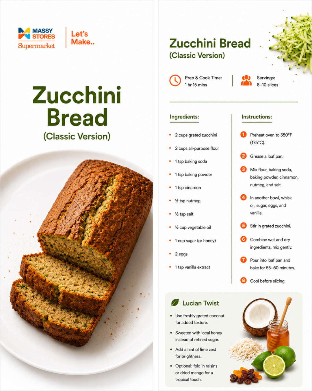 Zucchini Bread recipe ingredients and instructions